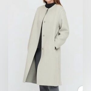 Uniqlo Wool Blend Light Gray / Mint Collarless Coat  M